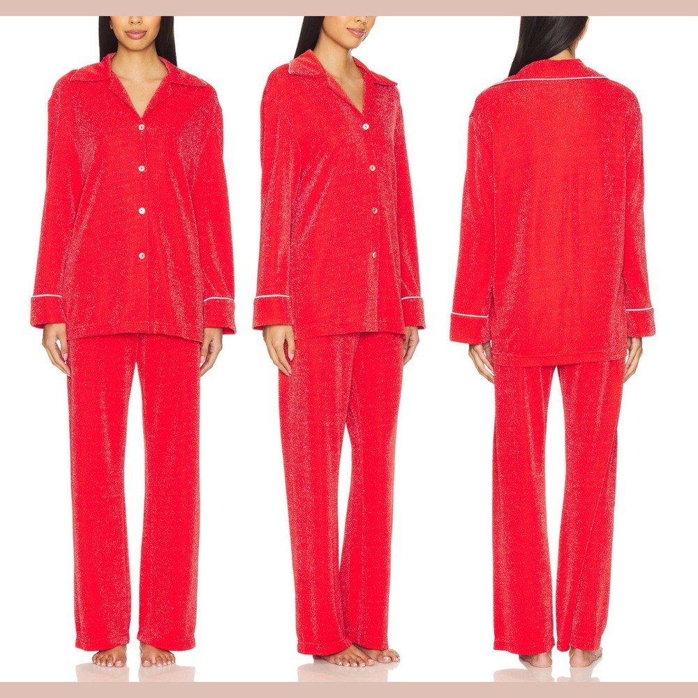 NEW $250 SLEEPER [ Small ] Saturn‎ Lurex Pajama Set in Red Shimmer #S2122